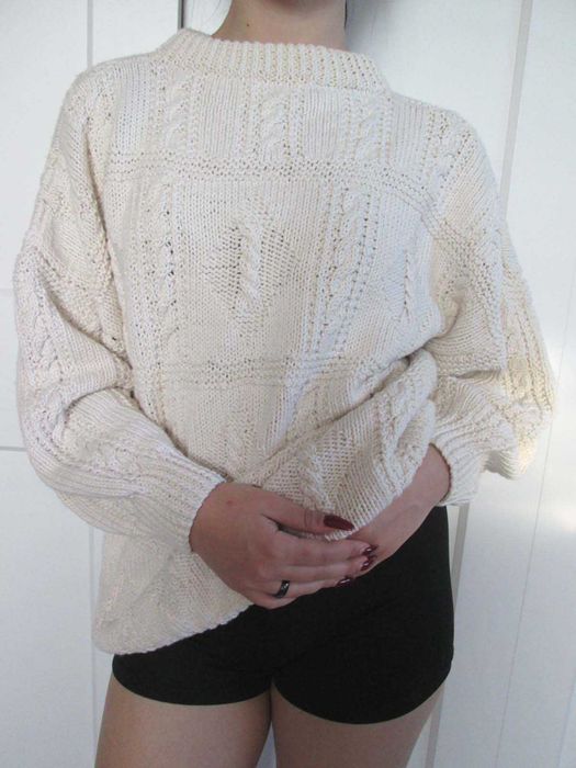 Handame ręcznie robiony sweter beżowy wełna? S M L XL uniwersalny