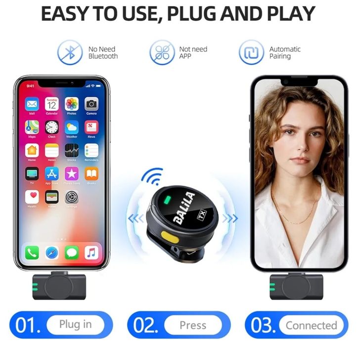Microfone de lapela sem fio BALILA para iPhone e Android