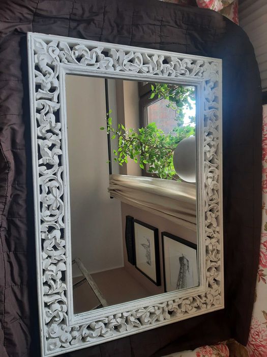 Lustro indyjskie - biała drewniana rama - prostokątne