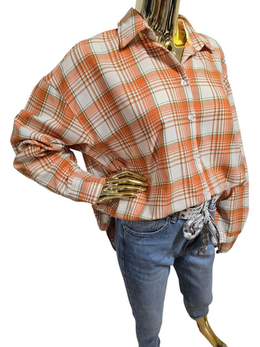 Koszula damska oversize FREYA pomarańczowa w kratę Deppot rozmiar M