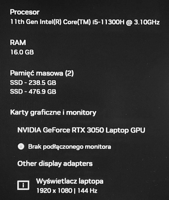 Asus TUF DASH Gaming =15,6" IPS 144Hz= 16GB SSD250GB+SSD500GB