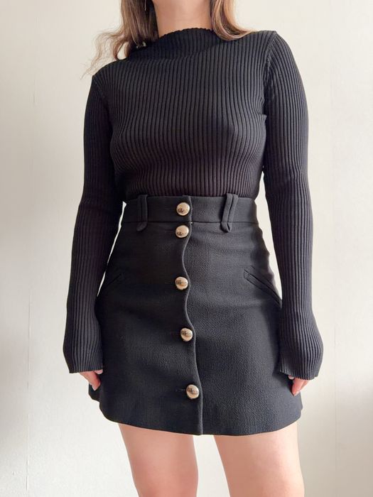 Chloe Wool-Crepe Mini Skirt A-Line Черная Шерстяная Мини Юбка Трапеция