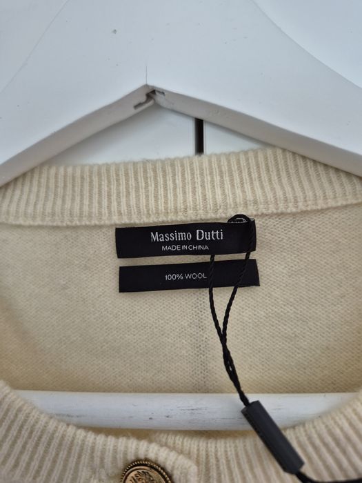 Kardigan wełniany 100% wool wełna kremowy Massimo Dutti L/XL