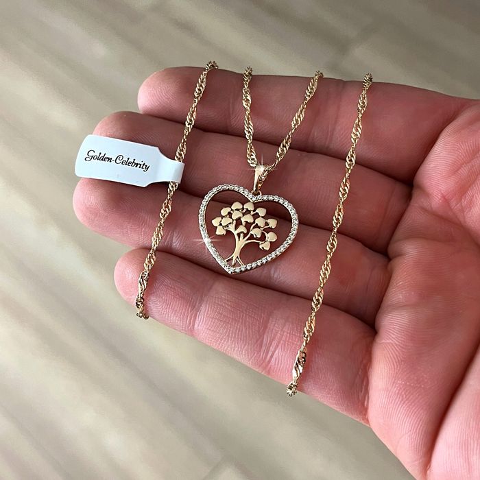 Złoty Łańcuszek Damski Z Serduszkiem Prezent Dla Dziewczyny, Kobiety,