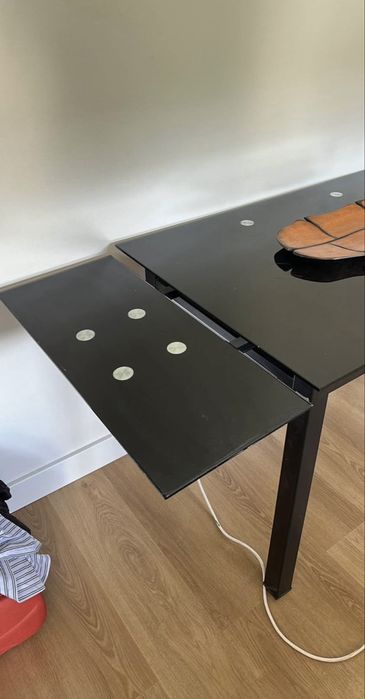 Mesa Vidro Preta Extensível até 1,70m x 70cm