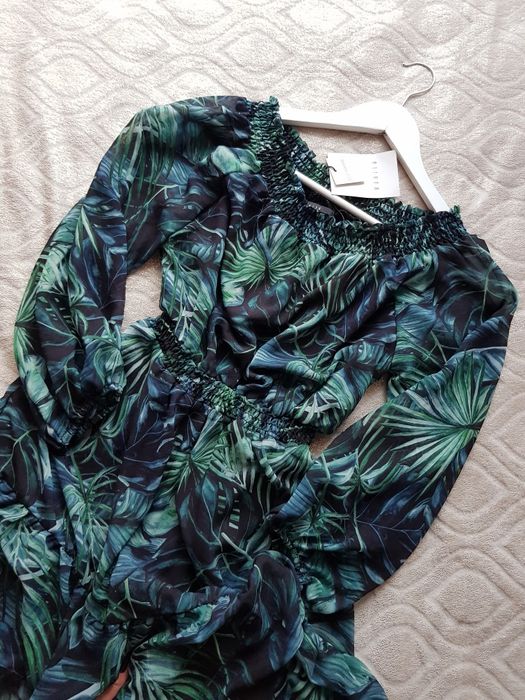 Mohito mini sukienka XS/S nowa z metką z falbanką zielona w kwiaty na wiosnę lato wakacje floralprint