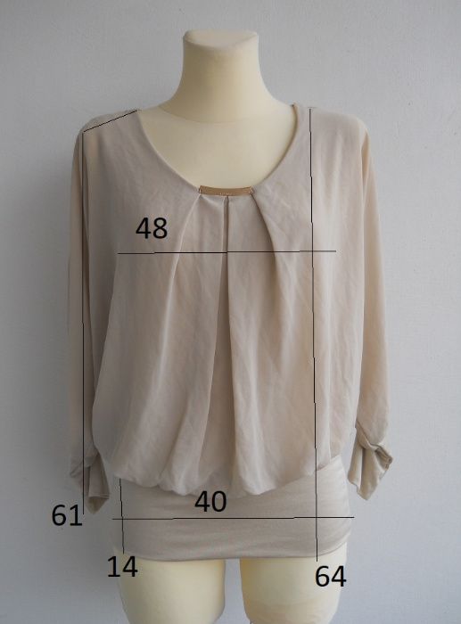 WŁOSKA Elegancka Śliczna Bluzka Nietoperz Beż r. L/XL