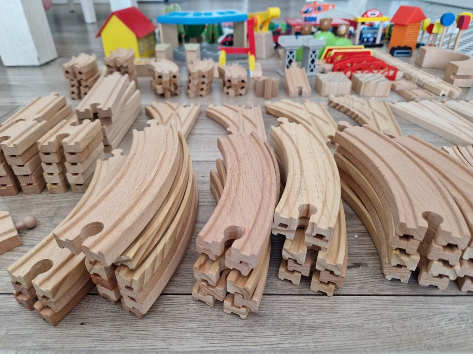 Drewniana kolejka 184 elementy drewniane tory