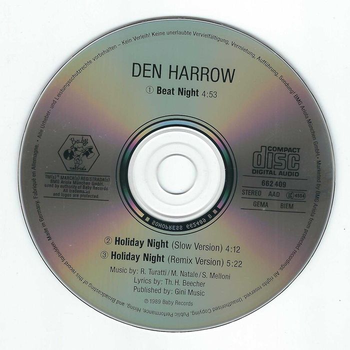 Maxi CD Den Harrow - Holiday Night (1989) (Baby Records)