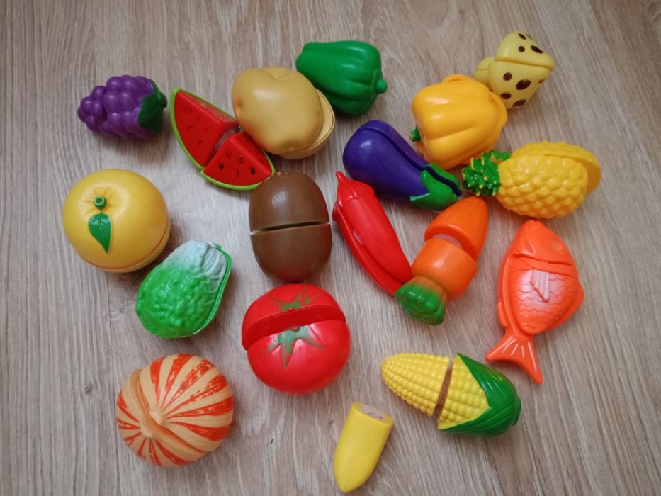 Набір для гри в кухню, дитяча посуда, іграшкова їжа на липучках