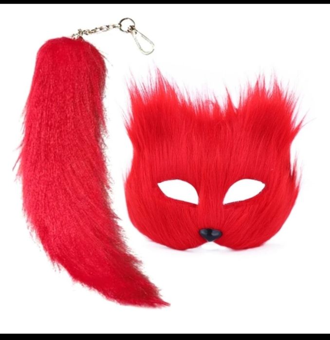 Маскарадний набір червона лисиця кіт котик киця маска лапки хвіст квад