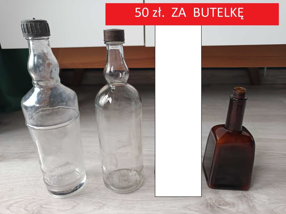 Zabytkowe puste butelki Pudliszki, Maggi Polski Monopol Spirytusowy