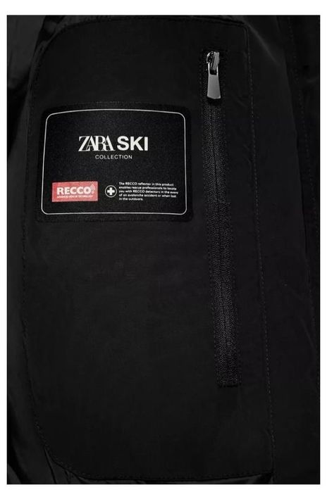 Пуховик water resistant windproof recco® technology ski collection  zara, чорна гірськолижна куртка zara