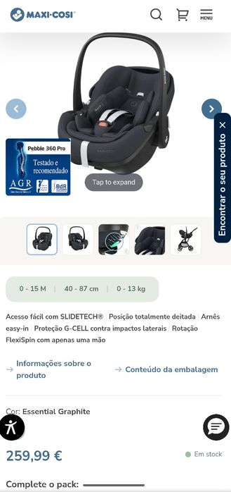 Babycoque Maxi Cosi Pebble 360 Pro preto