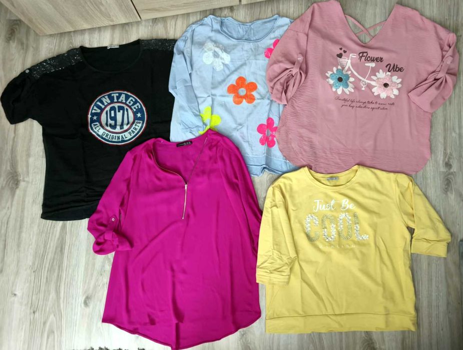 Damskie bluzki plus size 5 sztuk, zestaw bluzek XXL