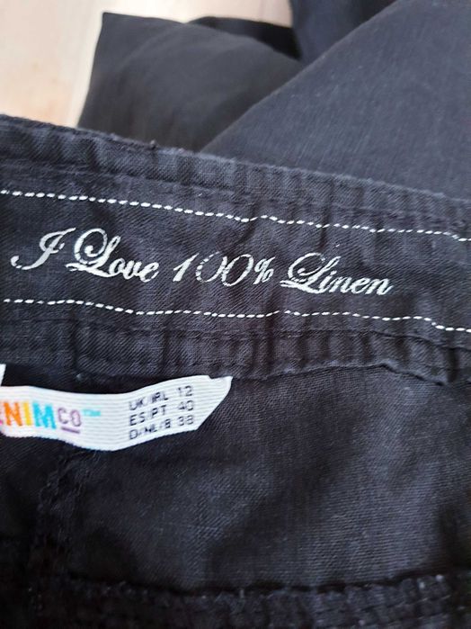 Czarne lniane spodnie spodenki rybaczki Denim&co 40