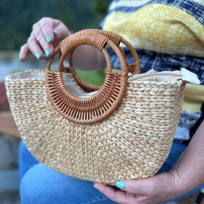 Солом'яна сумка, соломенная, пляжная, на пляж, стильная, женская