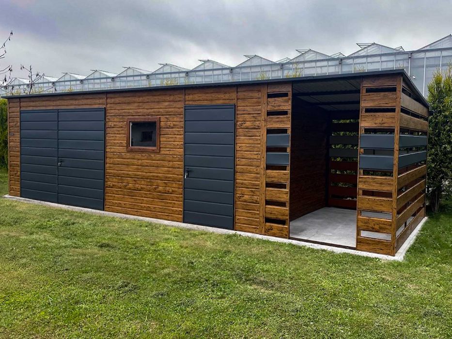 Domek ogrodowy 9×3 m – złoty dąb jasny/ ciemny grafit matowy