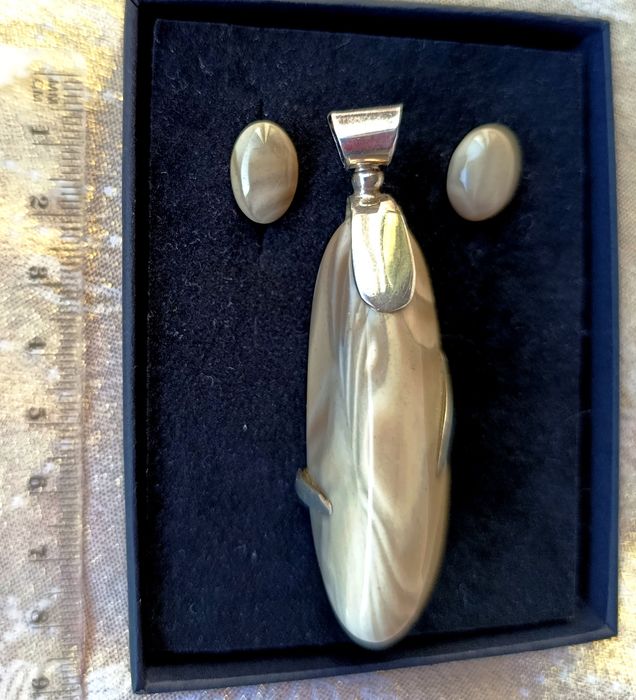 Komplet krzemień pasiasty srebro 925