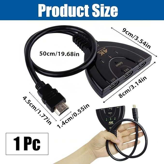 Interruptor HDMI 4K, adaptador HDMI de 3 entradas, 1 saída