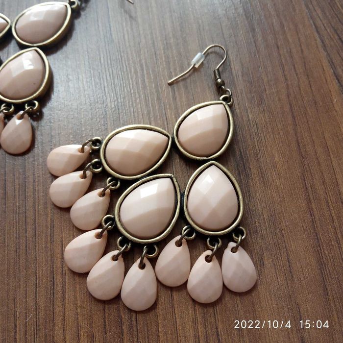 kolczyki w stylu etno  boho - pudrowy róż i złoto