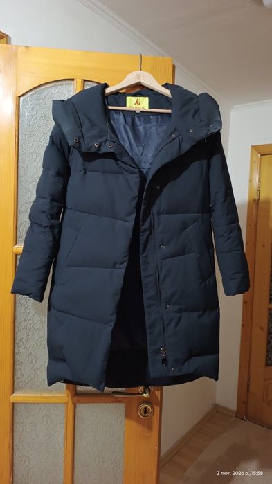 Жіноча зимова куртка S, довга, темно-синя