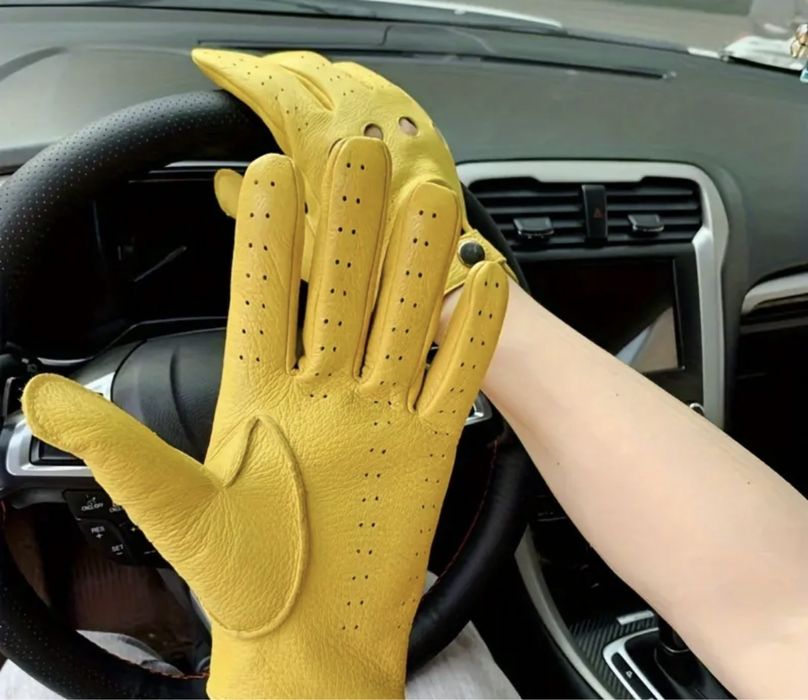 Мужские кожаные перчатки с перфорацией в британском стиле. Размер М