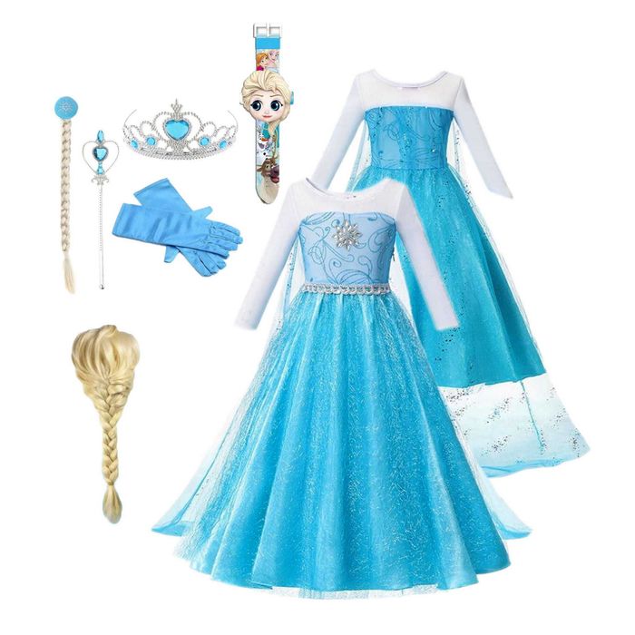 Strój sukienka elza + peruka + akcesoria + zegarek rozmiar xl