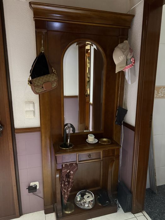 Móvel de Hall de Entrada em Madeira Maciça com Espelho – Excelente Estado