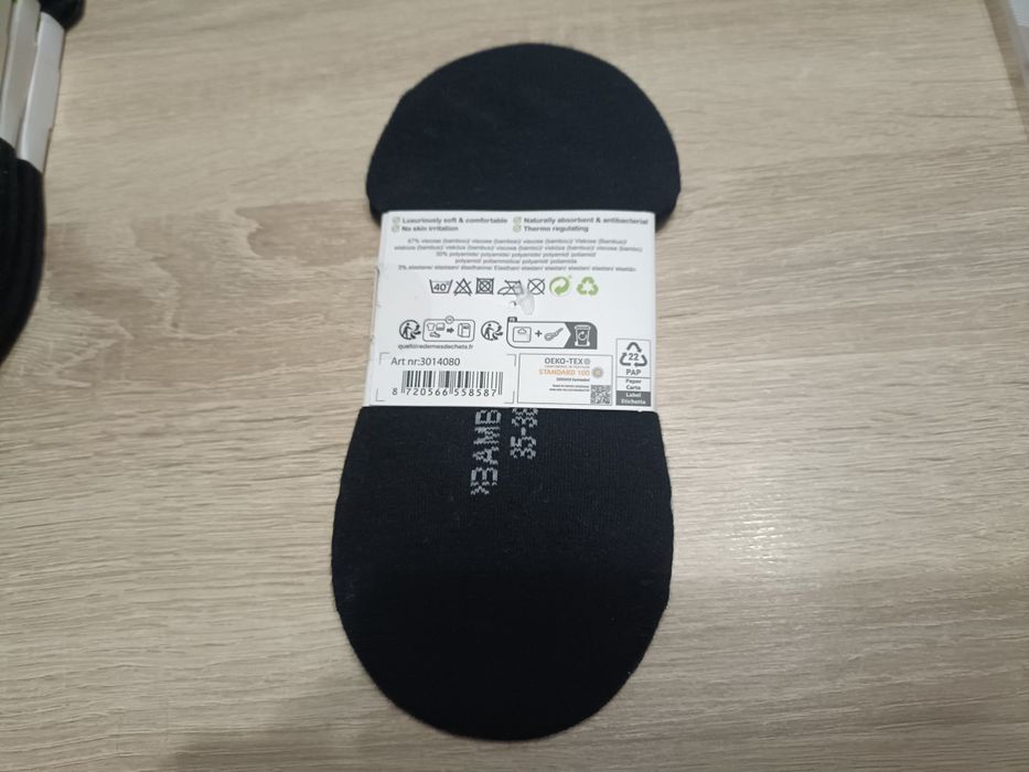 Dwupak niewidoczne stopki z silikonem Bamboo czarne roz. 35-38
