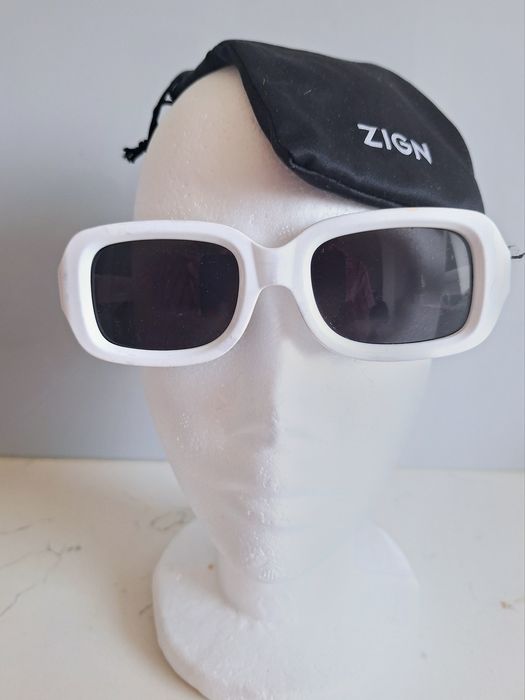 Białe okulary przeciwsłoneczne prostokątne ZIGN retro vintage Y2K
