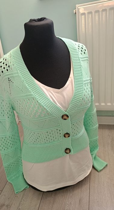 Gatta świetny krótki kardigan sweter miętowy one size