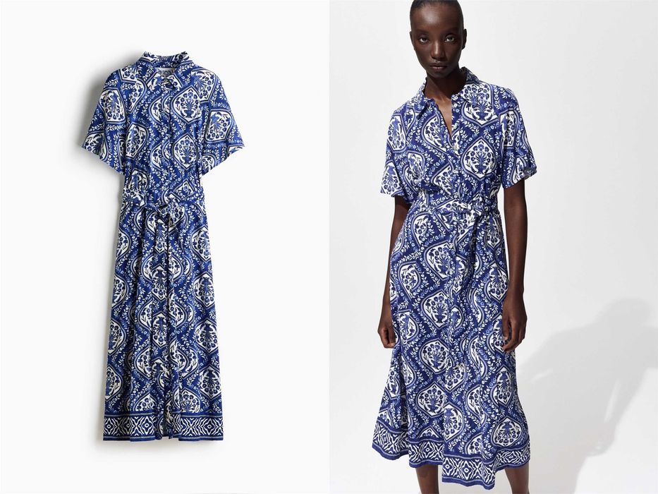 Sukienka szmizjerka M nowa kolekcja niebieski wzór wiskoza PROMOCJA