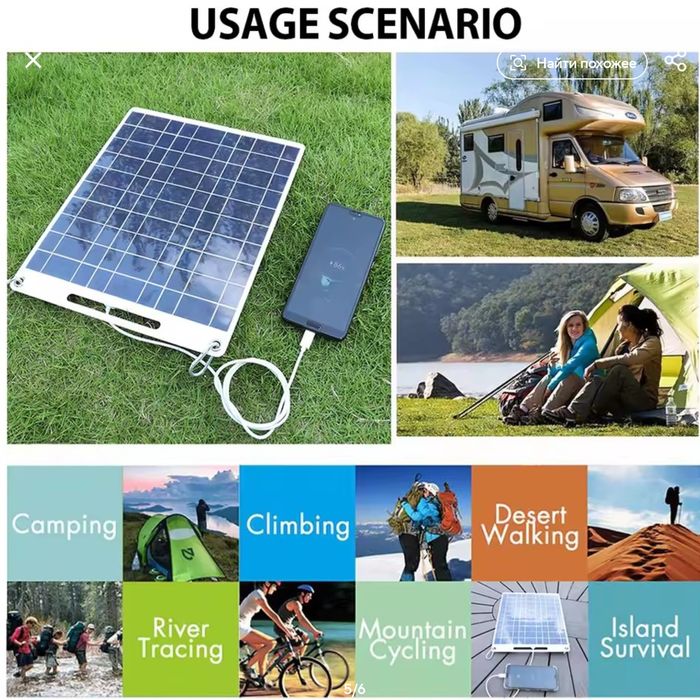 Сонячна панель 15W на два виходи usb 5v до 3А