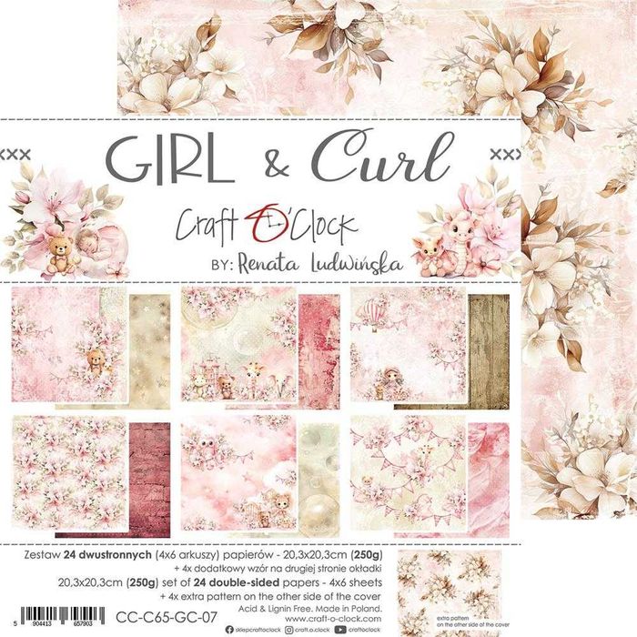 Zestaw papierów do scrapbookingu Craft o'Clock- Girl and Curl -20x20cm