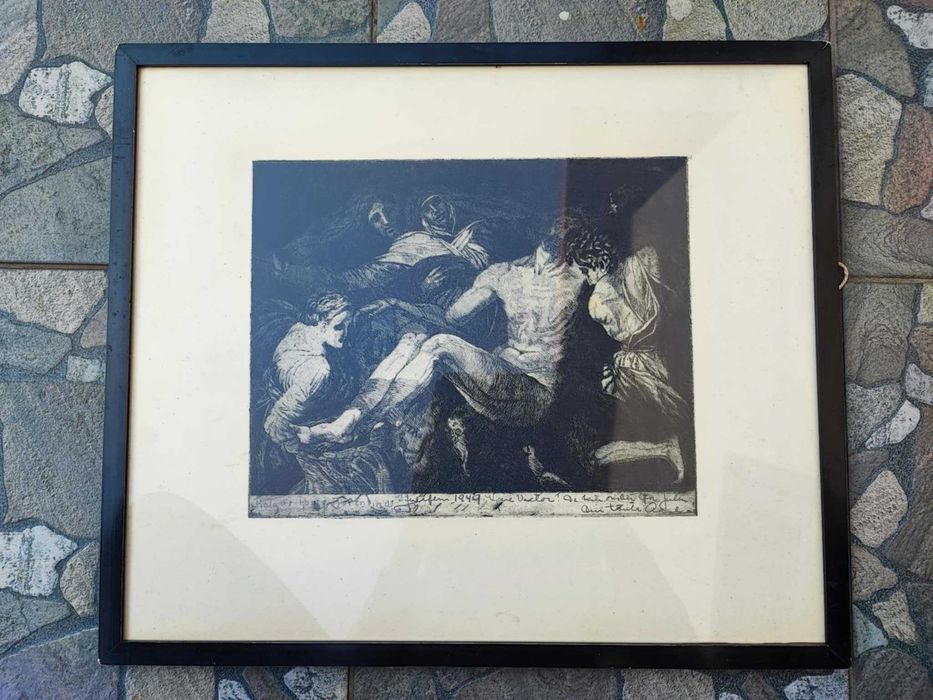 Grafika,P.Jezus zdjęty z Krzyża,1949 r.sygn.podpisem,za szybą
