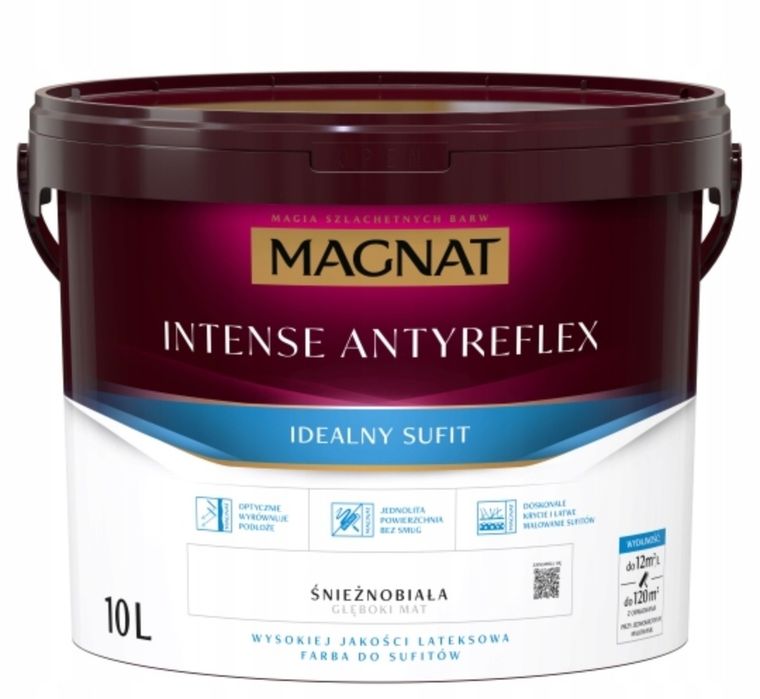 Nowa farba MAGNAT Intense Antyreflex farba biała do sufitów 10L