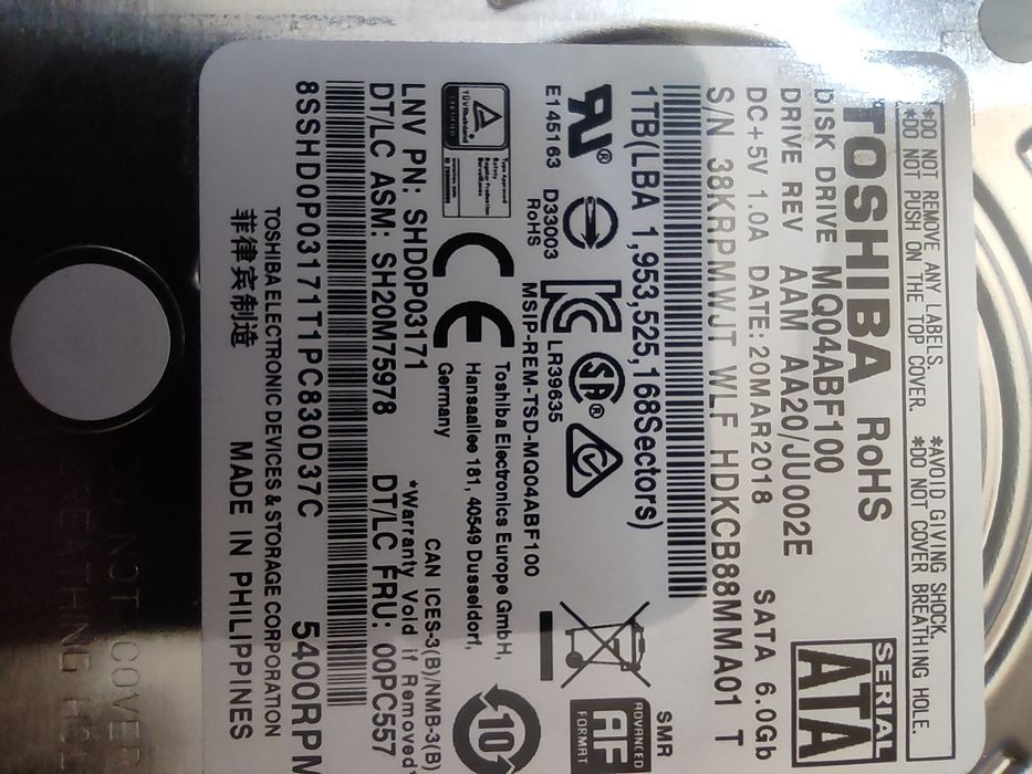 Hdd2.5 на 1Tb Toshiba