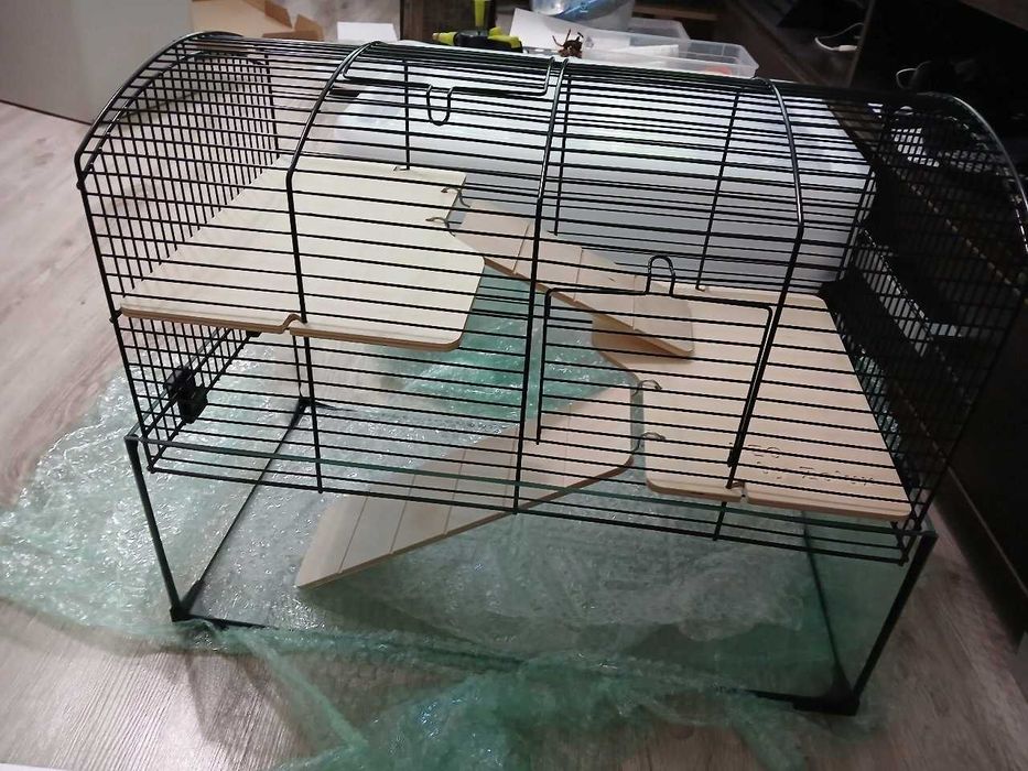 HIT Klatka dla chomika myszy fretki gryzoni ze szklaną kuwetą domek