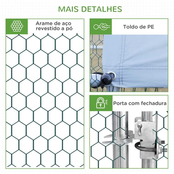 Galinheiro 3x2x2 m em aço galvanizado e cobertura Oxford