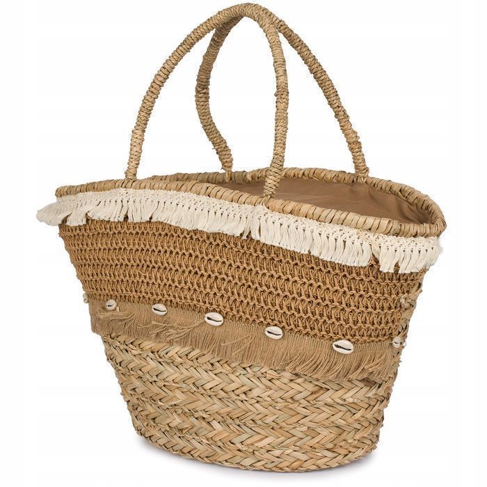 Beżowy duży kosz Torba damska na lato boho koszyk słomiany