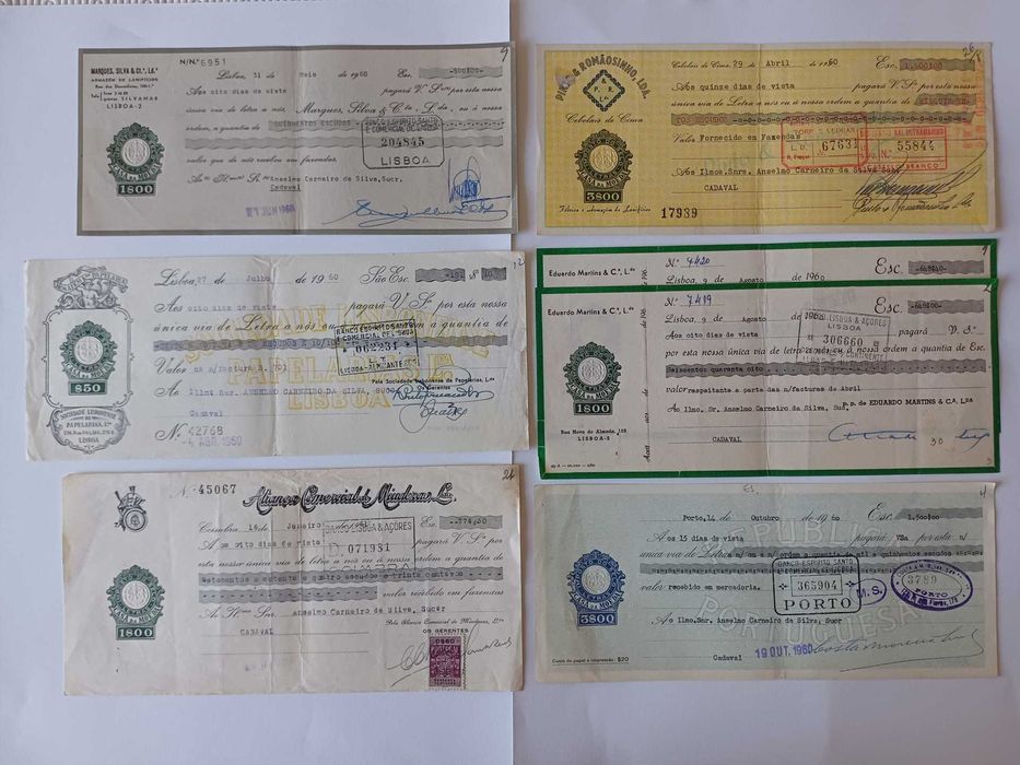 LOTE DE AÇÕES E LETRAS DE CÂMBIO ANTIGAS (1880–1960) — 15 documentos