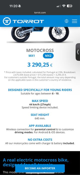 Torrot MX2 Moto Eletrica criança nova