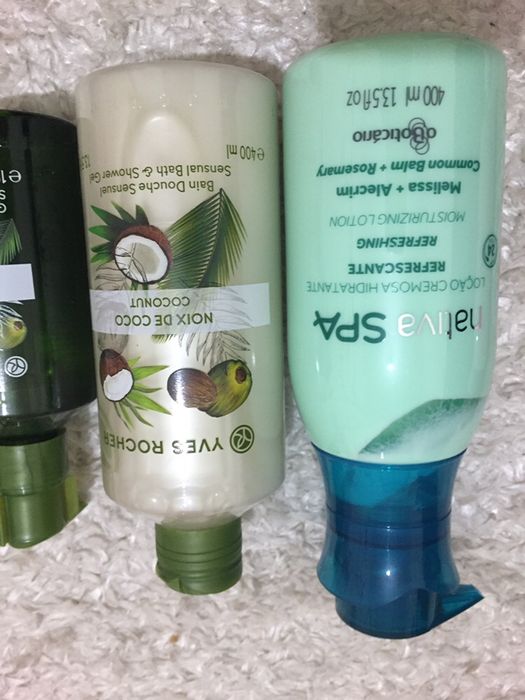 Gel duche/leite hidratante/sabão liquido mãos