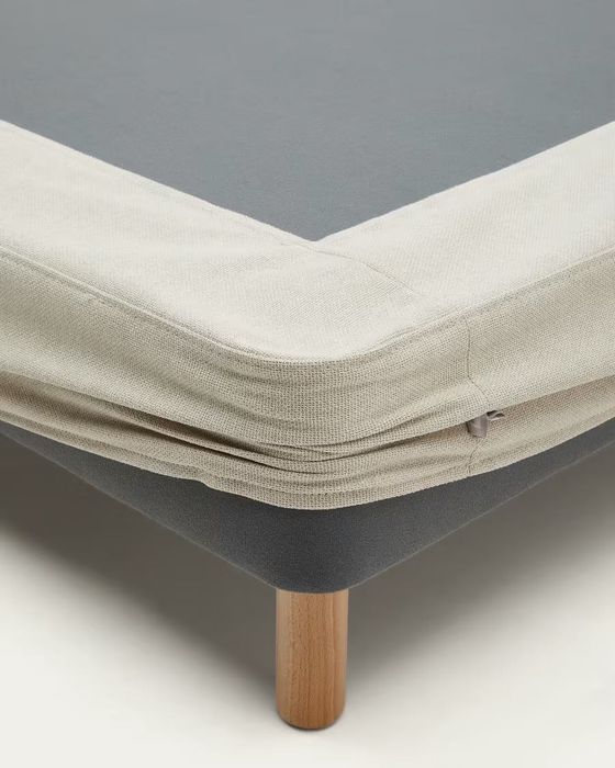 Ofelia base with ecru removable cover and solid beech wooden legs for a 160 x 200 cm mattress