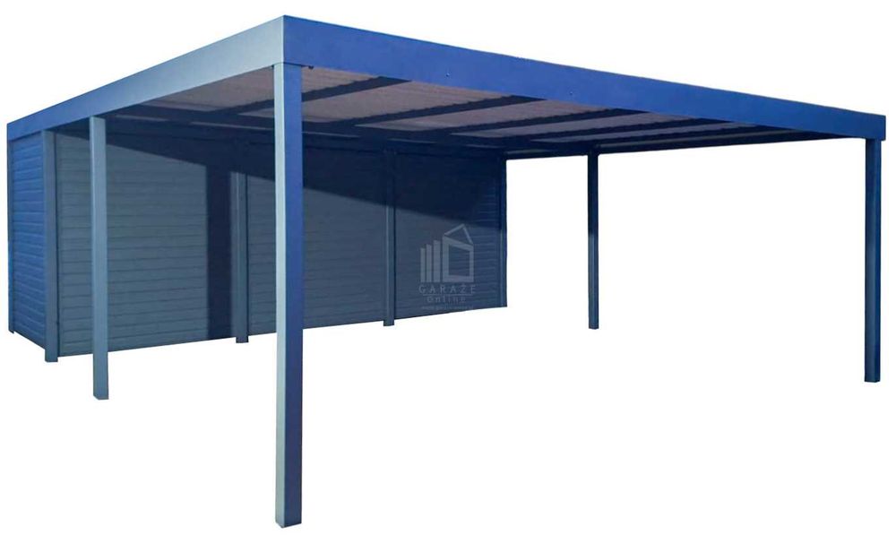 Carport PREMIUM z pomieszczeniem gospodarczym - Wiata samochodowa 7x5m - antracyt spad w bok ID1180