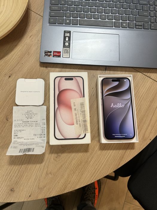 Telefon Apple Iphone 15 Pink 128Gb / 100% Baterii / Paragon Cały zestaw / Idealny