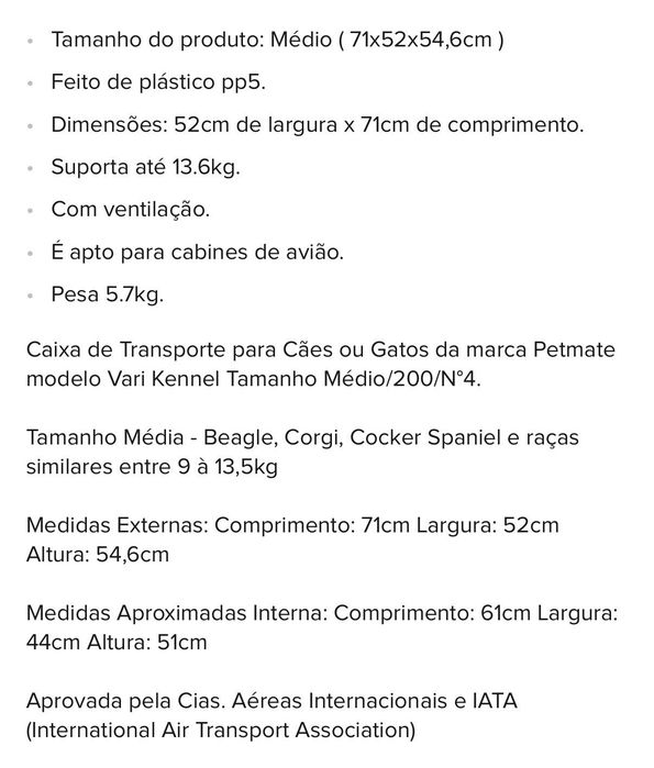 Caixa Transporte Cães Gatos Vari Kennel Médio/200/n°4