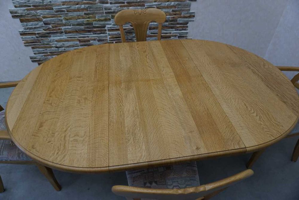 Stół Lity Dąb Okrągły Rozkładany do 175 cm + 4 Krzesła (L-193)