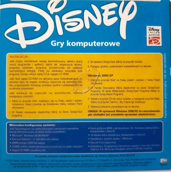 Zestaw 3 gier na komputer Disney Kubus Puchatek Piotruś Pan Toy Story